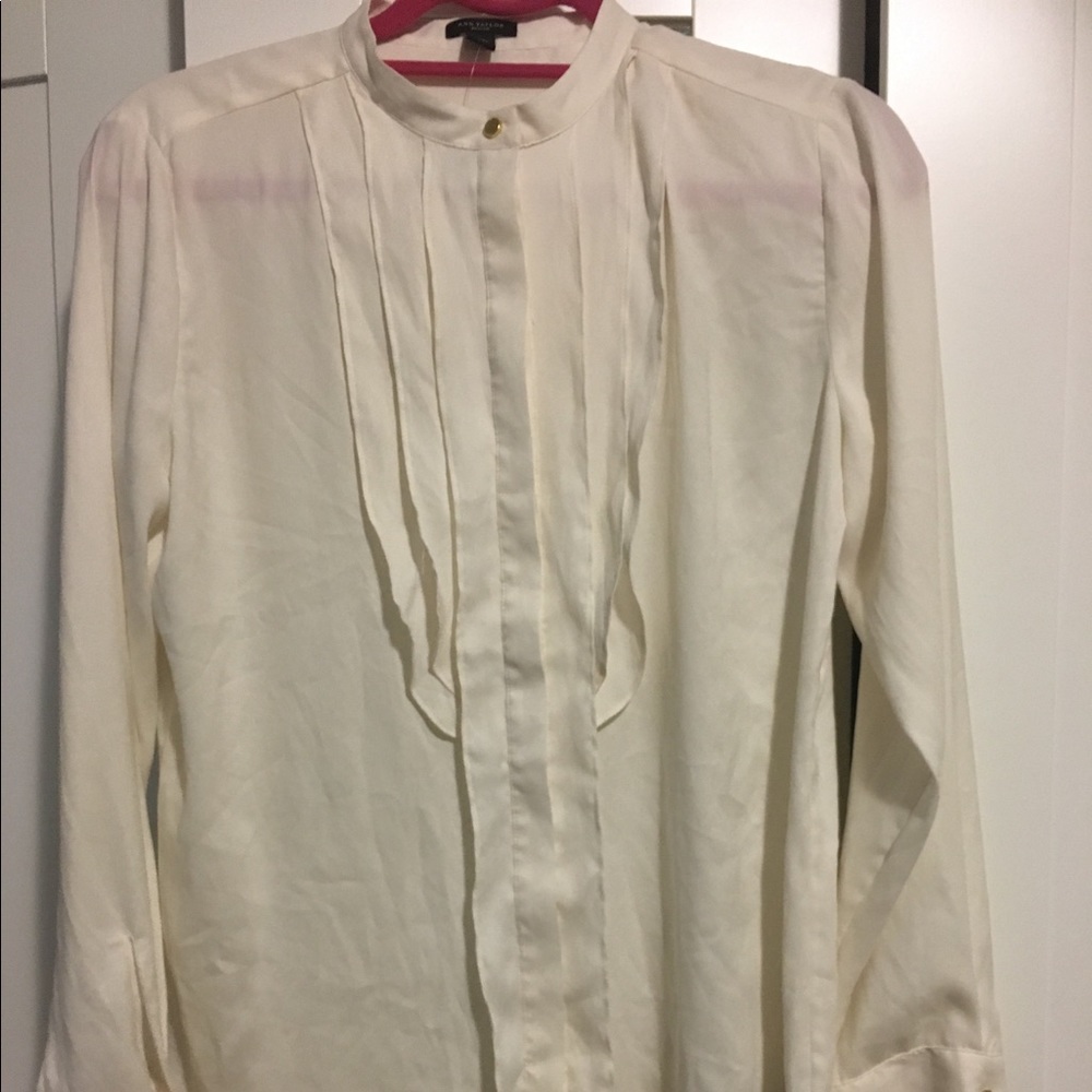 Anne Taylor Cream Ruffle Front Blouse